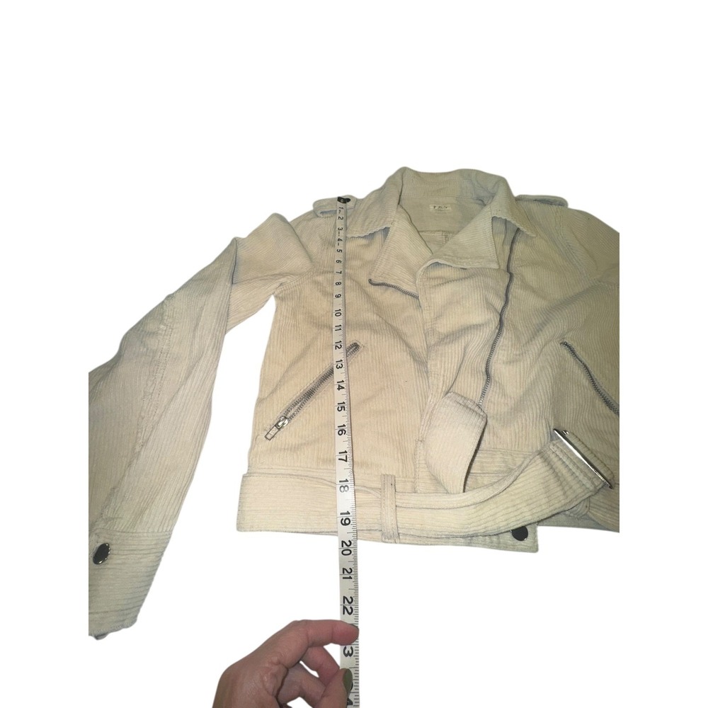 POL Womens Cream Corduroy Moto Jacket Belted Zip Front Size S - Picture 3 of 9